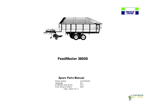 Deutz-Fahr FeedMaster 3600S - EN 2011 Parts Manual Catalog Pdf Download