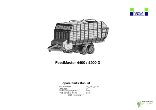 Deutz-Fahr FeedMaster 4400 4200D year 2000 Parts Manual Catalog Pdf Download
