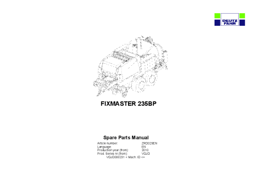 Deutz-Fahr Fixmaster 235BP Baler-wrapper chamber 2010 Parts Manual Catalog Pdf Download