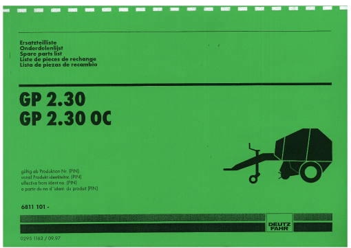 Deutz-Fahr GP 2.30 -OC Balers Round Fixed chamber 1996 Parts Manual Catalog Pdf Download