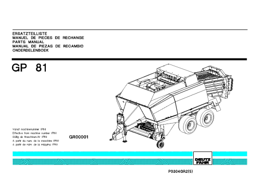 Deutz-Fahr GP 81 Balers Square Big 2003 Parts Manual Catalog Pdf Download