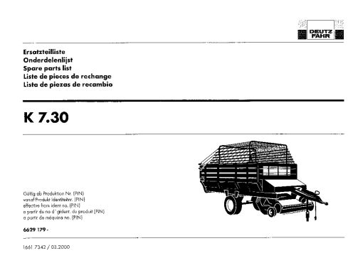 Deutz-Fahr K 7.30 Loader wagon Feeder Combs 2000 Operation Maintenance Manual PDF download