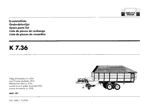 Deutz-Fahr K 7.36 Loader wagon Feeder Combs 2000 Parts Manual Catalog Pdf Download