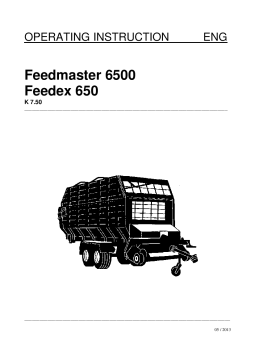 Deutz-Fahr K 7.50 Feedmaster 6500 Feedex 650 - 2013 Operation Maintenance Manual PDF download