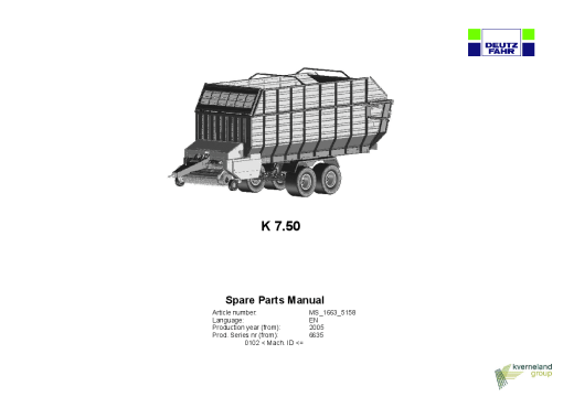 Deutz-Fahr K7.50 Loader wagon Feeder Combs 2014 Parts Manual Catalog Pdf Download