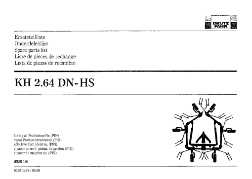 Deutz-Fahr KH 2.64 DN-HS Tedders 1998 Parts Manual Catalog Pdf Download