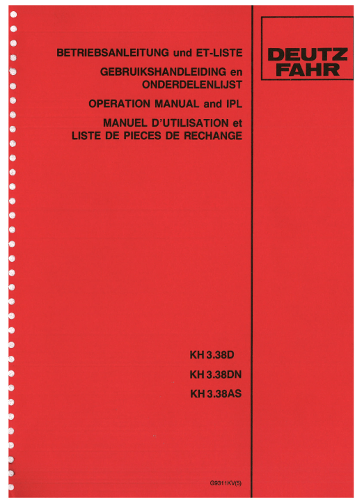 Deutz-Fahr KH 3.38D-DN-AS Tedders Parts Manual Catalog Pdf Download