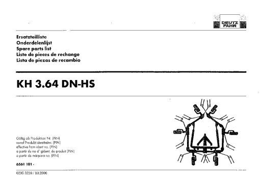 Deutz-Fahr KH 3.64 DN-HS Tedders 2000 Parts Manual Catalog Pdf Download