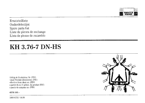 Deutz-Fahr KH 3.76-7 DN_HS Tedders 1998 Parts Manual Catalog Pdf Download