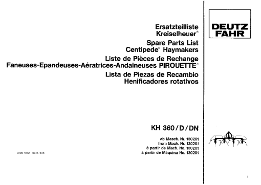 Deutz-Fahr KH 360 D-DN Tedders Parts Manual Catalog Pdf Download