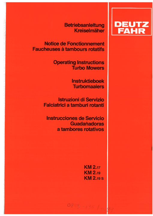 Deutz-Fahr KM 2.17 Mower Parts Manual Catalog Pdf Download