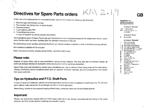 Deutz-Fahr KM 2.19 Mower Parts Manual Catalog Pdf Download
