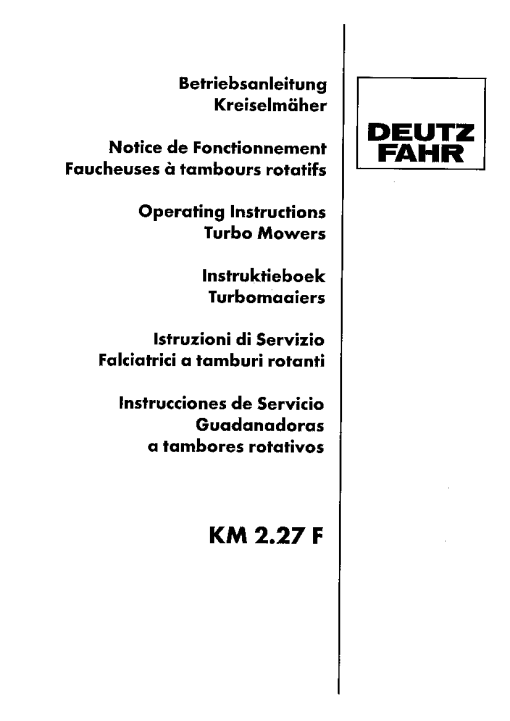 Deutz-Fahr KM 2.27 F -FS Mower 1996 Operation Maintenance Manual PDF download