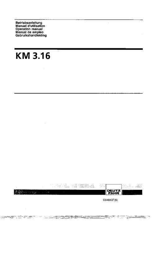 Deutz-Fahr KM 3.16 Mower 1994 Operation Maintenance Manual PDF download