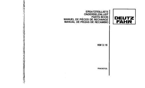 Deutz-Fahr KM 3.16 Mower 1994 Parts Manual Catalog Pdf Download