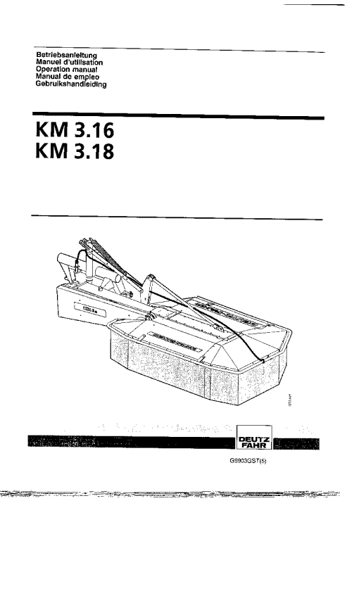 Deutz-Fahr KM 3.16 Mower 1998-1999 G9903GST(5) Operation Maintenance Manual PDF download