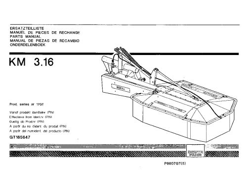 Deutz-Fahr KM 3.16 Mower 1998 Parts Manual Catalog Pdf Download