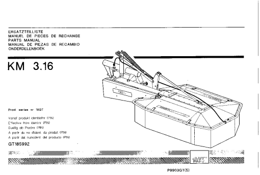 Deutz-Fahr KM 3.16 Mower 1999 Parts Manual Catalog Pdf Download