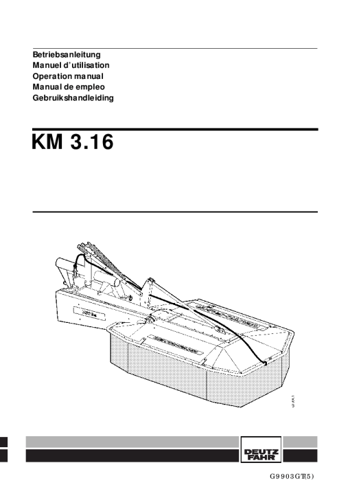 Deutz-Fahr KM 3.16 Mower 2001_25GT01 Operation Maintenance Manual PDF download