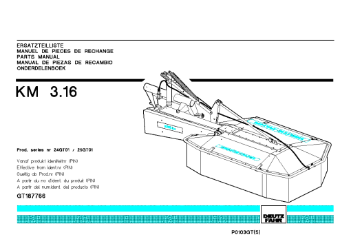 Deutz-Fahr KM 3.16 Mower 2001_25GT01 Parts Manual Catalog Pdf Download