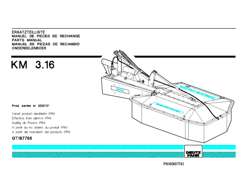 Deutz-Fahr KM 3.16 Mower 2002-2003_30GT01 Parts Manual Catalog Pdf Download