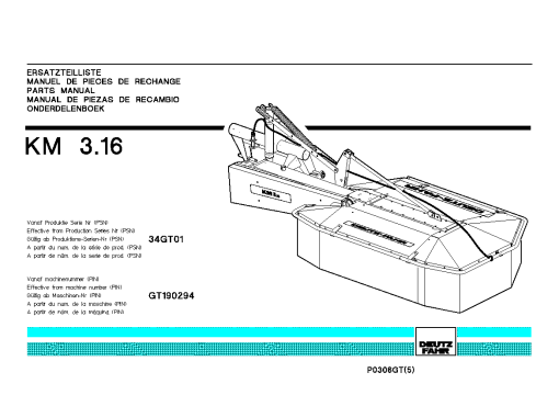 Deutz-Fahr KM 3.16 Mower 2003_34GT01 Parts Manual Catalog Pdf Download
