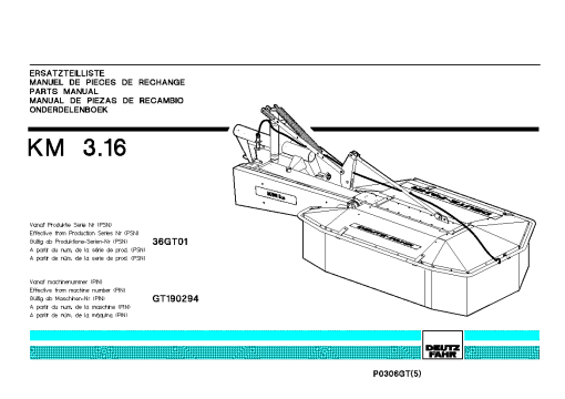 Deutz-Fahr KM 3.16 Mower 2004_36GT01 Parts Manual Catalog Pdf Download