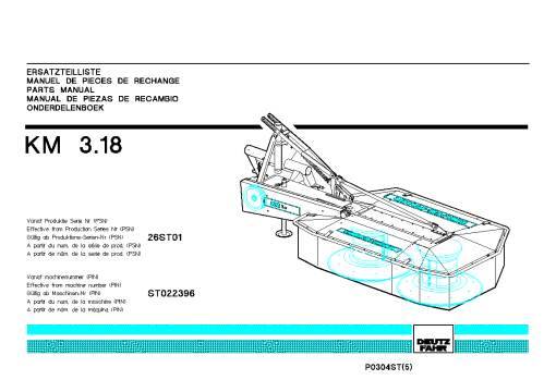 Deutz-Fahr KM 3.18 Mower 2003_26ST01 Parts Manual Catalog Pdf Download