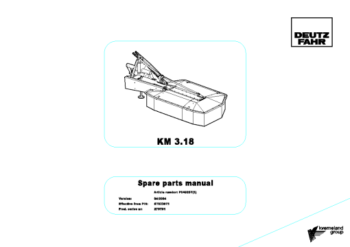 Deutz-Fahr KM 3.18 Mower 2004_27ST01 Parts Manual Catalog Pdf Download