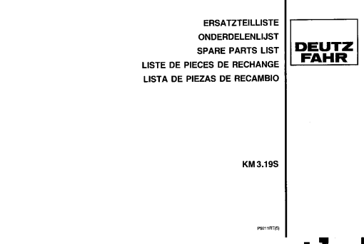 Deutz-Fahr KM 3.19S Mower 1992 Parts Manual Catalog Pdf Download