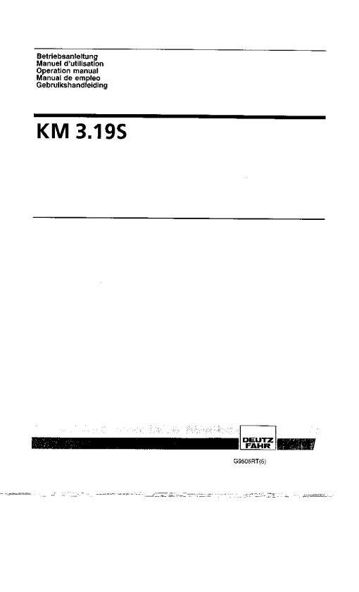 Deutz-Fahr KM 3.19S Mower 1996-1997 G9506RT(5) Operation Maintenance Manual PDF download