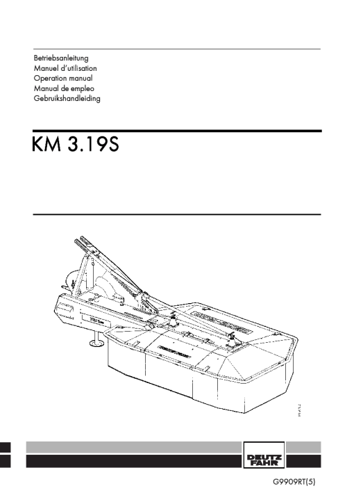 Deutz-Fahr KM 3.19S Mower 1997-1998 20RT01 Operation Maintenance Manual PDF download