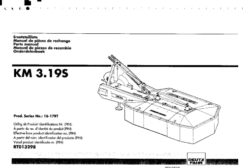 Deutz-Fahr KM 3.19S Mower 1997-1998 Parts Manual Catalog Pdf Download