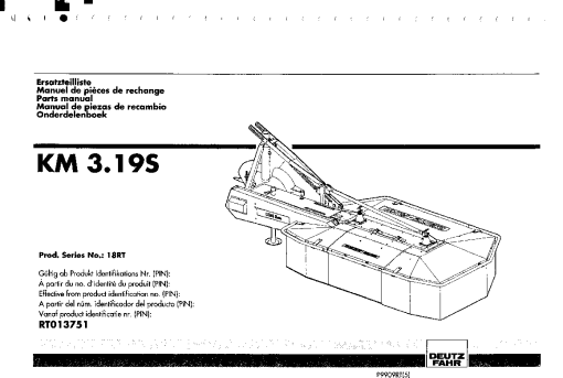 Deutz-Fahr KM 3.19S Mower 2000 Parts Manual Catalog Pdf Download