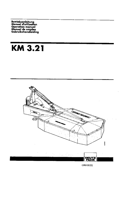 Deutz-Fahr KM 3.21 Mower 1999-G9810EZ(5) Operation Maintenance Manual PDF download