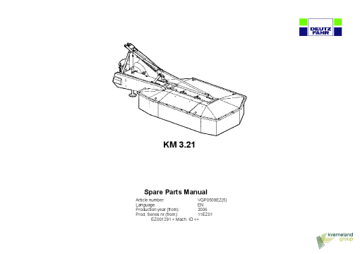 Deutz-Fahr KM 3.21 Mower 2007-2009_11EZ01 Parts Manual Catalog Pdf Download