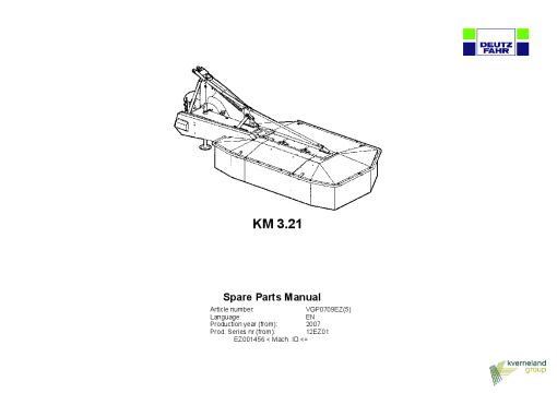 Deutz-Fahr KM 3.21 Mower 2007-2009_12EZ01 Parts Manual Catalog Pdf Download