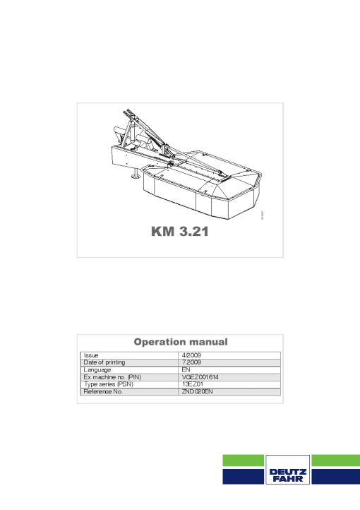 Deutz-Fahr KM 3.21 Mower 2010-ZND020EN Parts Manual Catalog Pdf Download