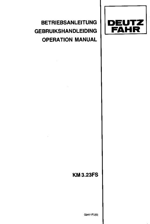 Deutz-Fahr KM 3.23FS Mower 1995-1998 G9411FU(5) Operation Maintenance Manual PDF download