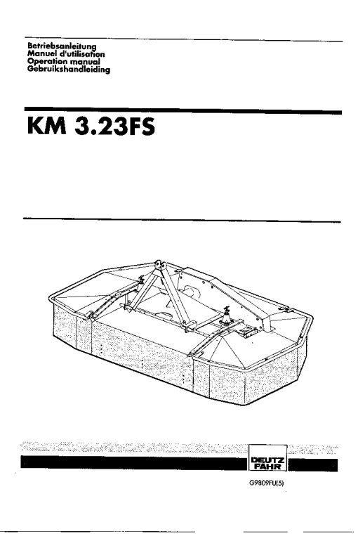 Deutz-Fahr KM 3.23FS Mower 1995-1998 G9809FU(5) Operation Maintenance Manual PDF download