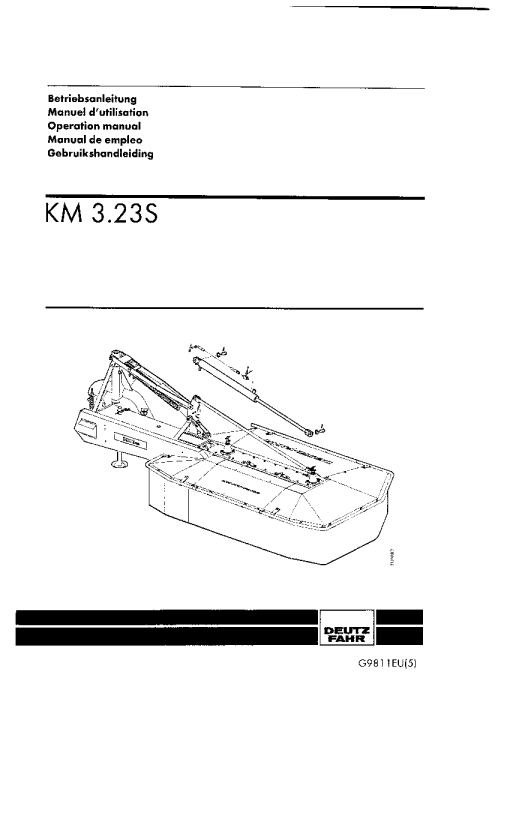 Deutz-Fahr KM 3.23S Mower 1998 Operation Maintenance Manual PDF download