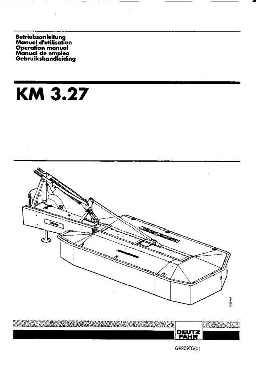 Deutz-Fahr KM 3.27 Mower 1998 Operation Maintenance Manual PDF download