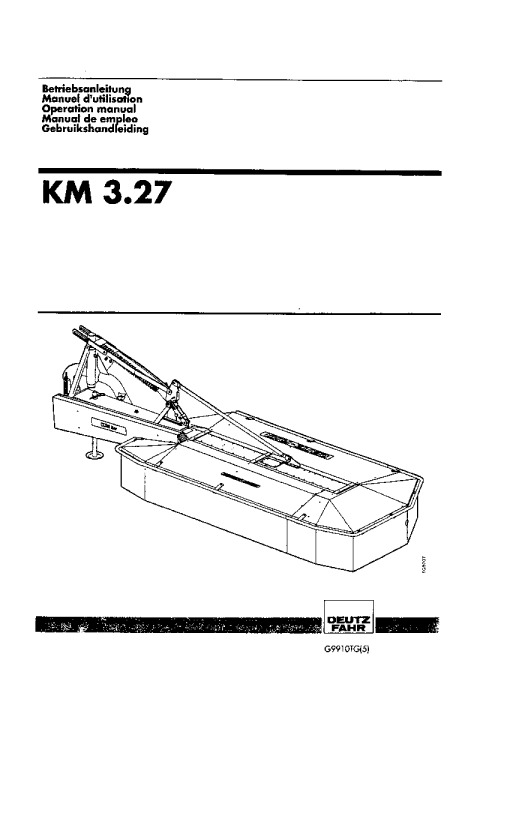 Deutz-Fahr KM 3.27 Mower 1999 Operation Maintenance Manual PDF download