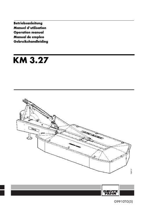 Deutz-Fahr KM 3.27 Mower 2003_13TG01 Operation Maintenance Manual PDF download