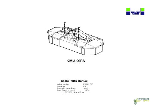 Deutz-Fahr KM 3.29FS Mower 2005_12LF01 Parts Manual Catalog Pdf Download