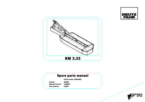 Deutz-Fahr KM 3.33 Mower 2004_01LE01 Parts Manual Catalog Pdf Download