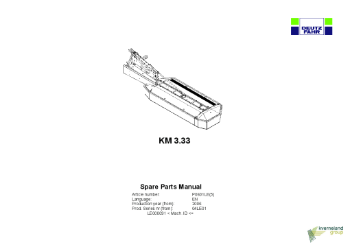 Deutz-Fahr KM 3.33 Mower 2006_04LE01 Parts Manual Catalog Pdf Download