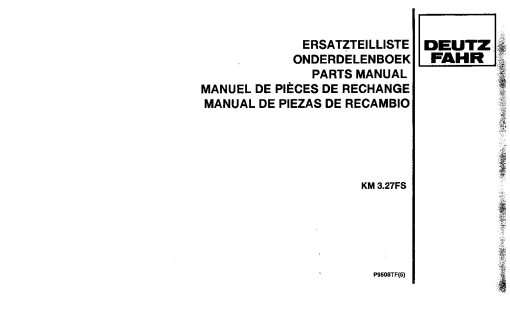 Deutz-Fahr KM 3.37FS Mower 1995-P9508TF(5) Parts Manual Catalog Pdf Download