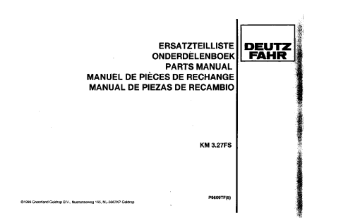Deutz-Fahr KM 3.37FS Mower 1996-P9609TF(5) Parts Manual Catalog Pdf Download