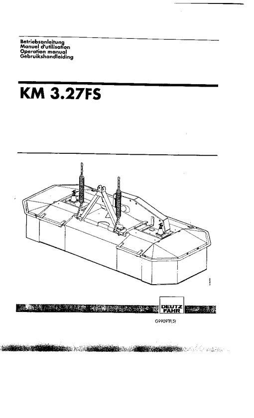 Deutz-Fahr KM 3.37FS Mower 1998-1999 G9909TF(5) Operation Maintenance Manual PDF download